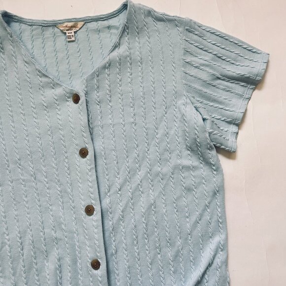 Weatherproof Vintage Short Sleeve V-neck Button Up Tie Front ShIrt Size S Blue - Picture 3 of 9